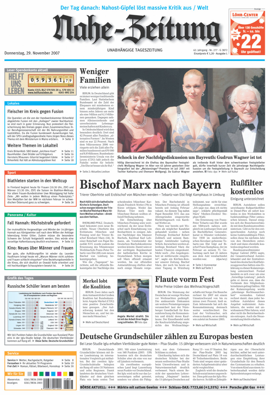 Nahe-Zeitung vom Donnerstag, 29.11.2007