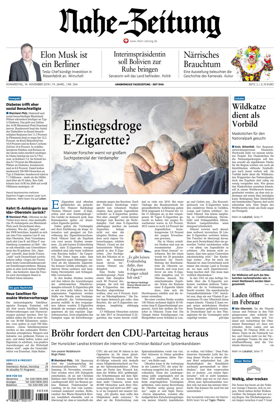 Nahe-Zeitung vom Donnerstag, 14.11.2019