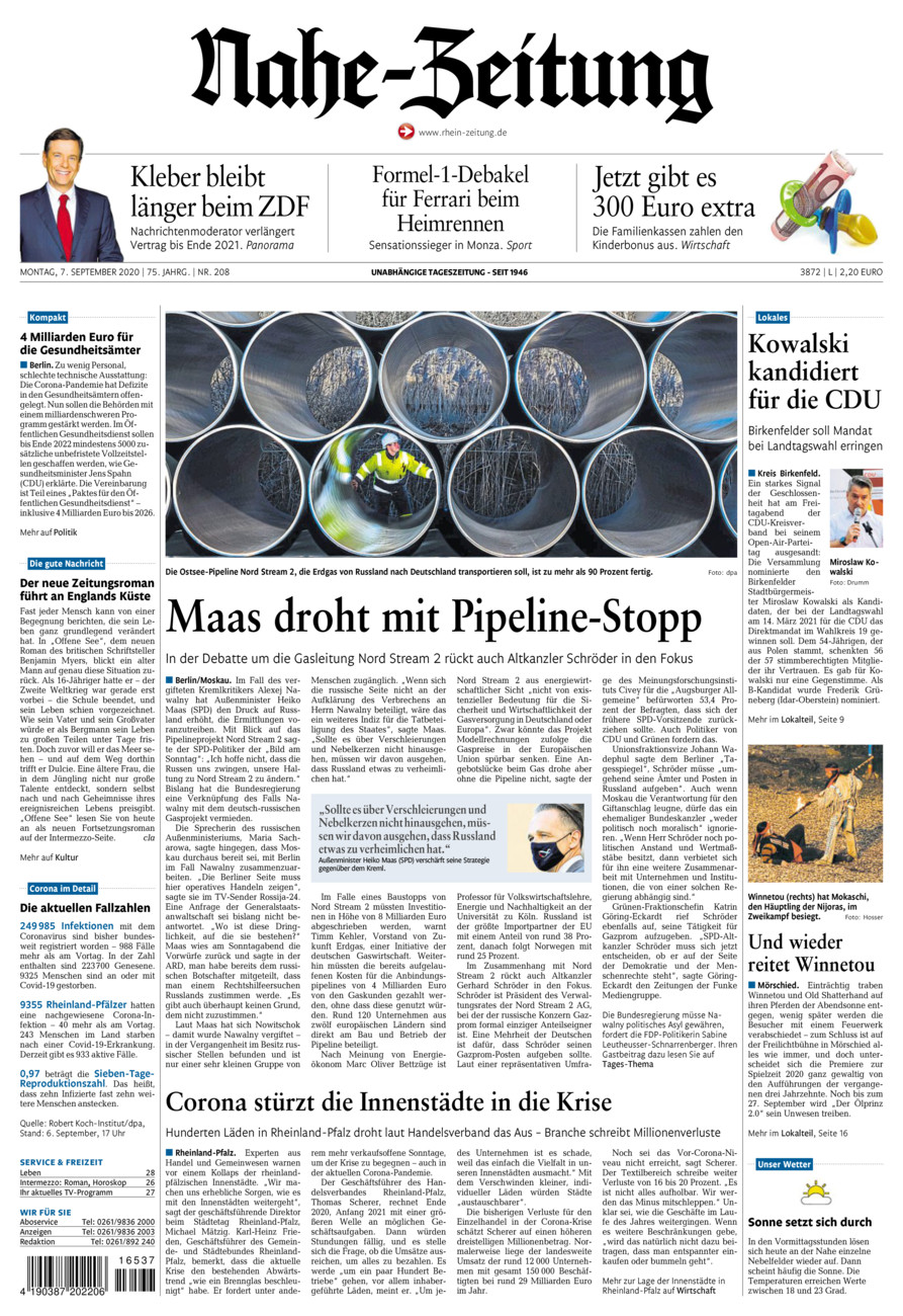 Nahe-Zeitung vom Montag, 07.09.2020