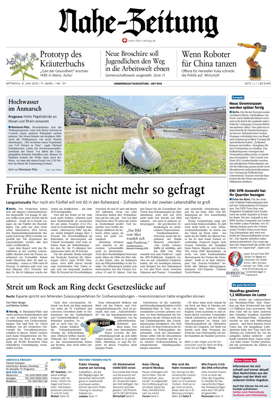 Nahe-Zeitung vom Mittwoch, 08.06.2016