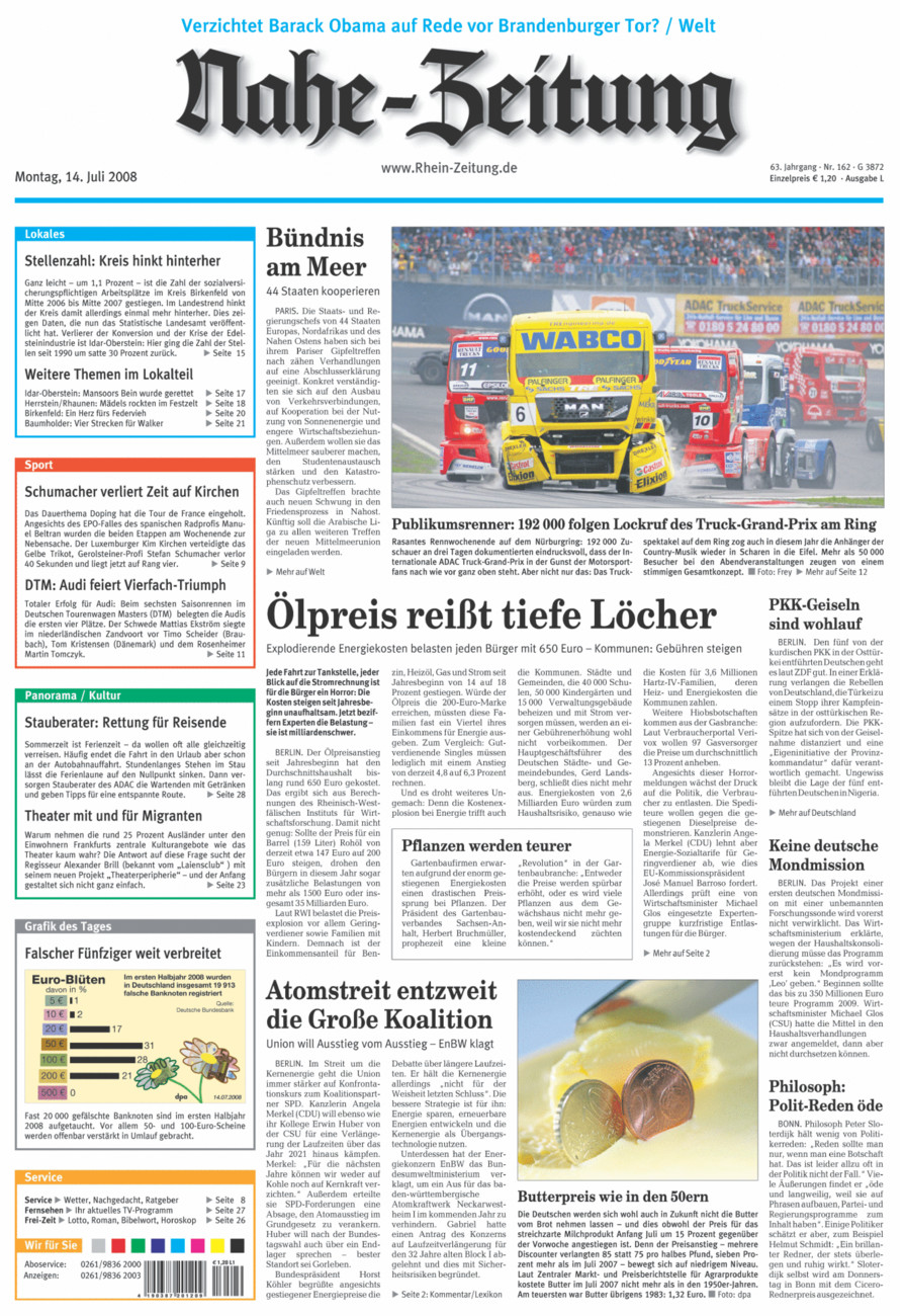 Nahe-Zeitung vom Montag, 14.07.2008