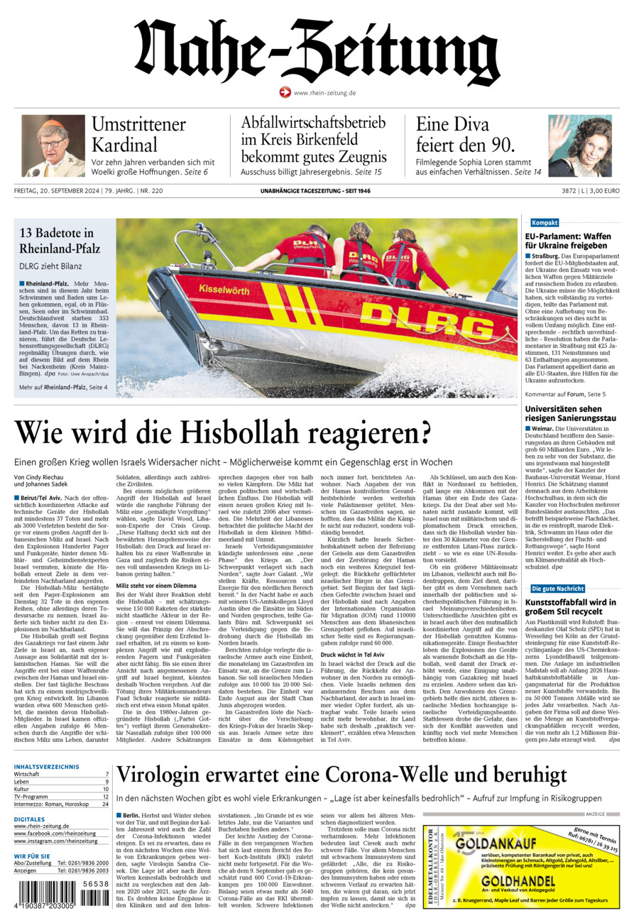 Nahe-Zeitung vom Freitag, 20.09.2024