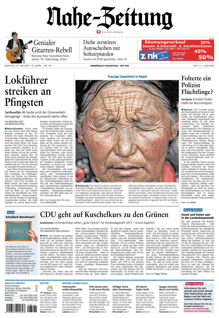 Nahe-Zeitung vom Dienstag, 19.05.2015