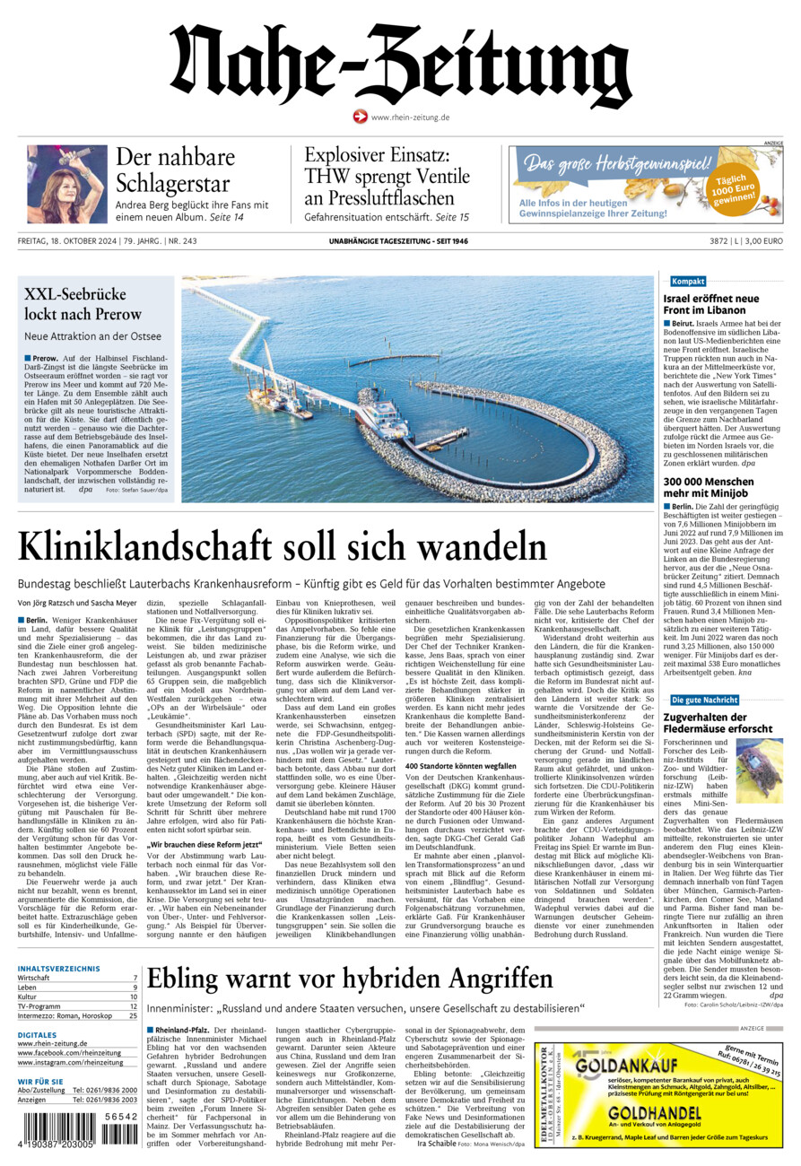 Nahe-Zeitung vom Freitag, 18.10.2024