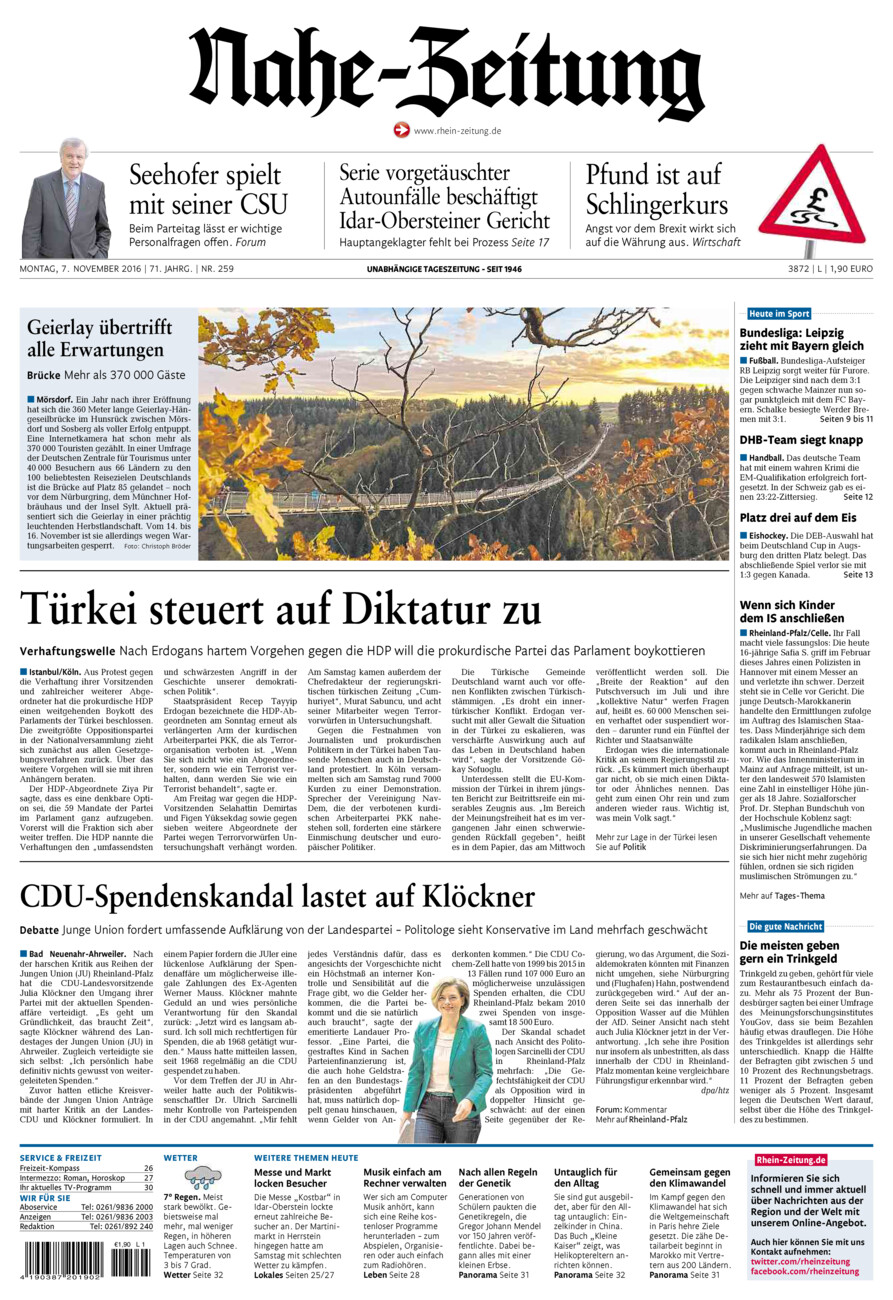 Nahe-Zeitung vom Montag, 07.11.2016