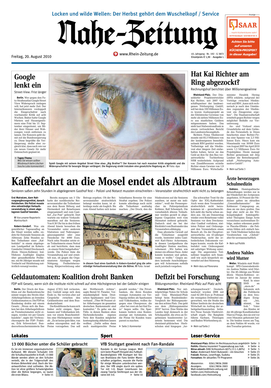 Nahe-Zeitung vom Freitag, 20.08.2010