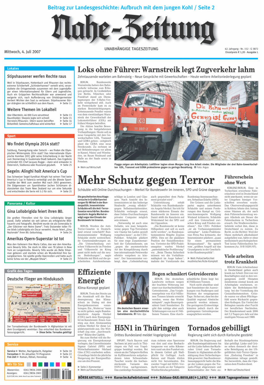 Nahe-Zeitung vom Mittwoch, 04.07.2007