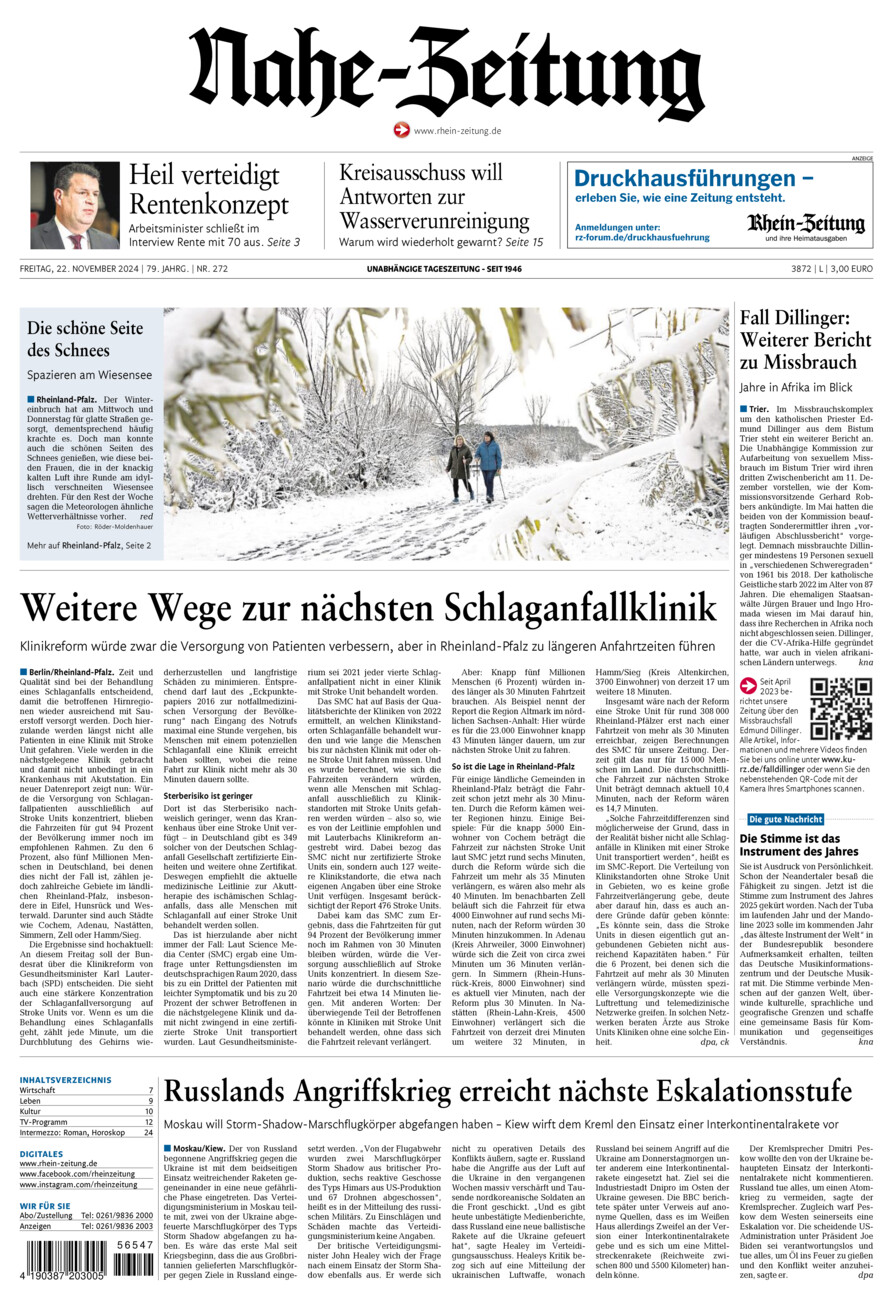 Nahe-Zeitung vom Freitag, 22.11.2024