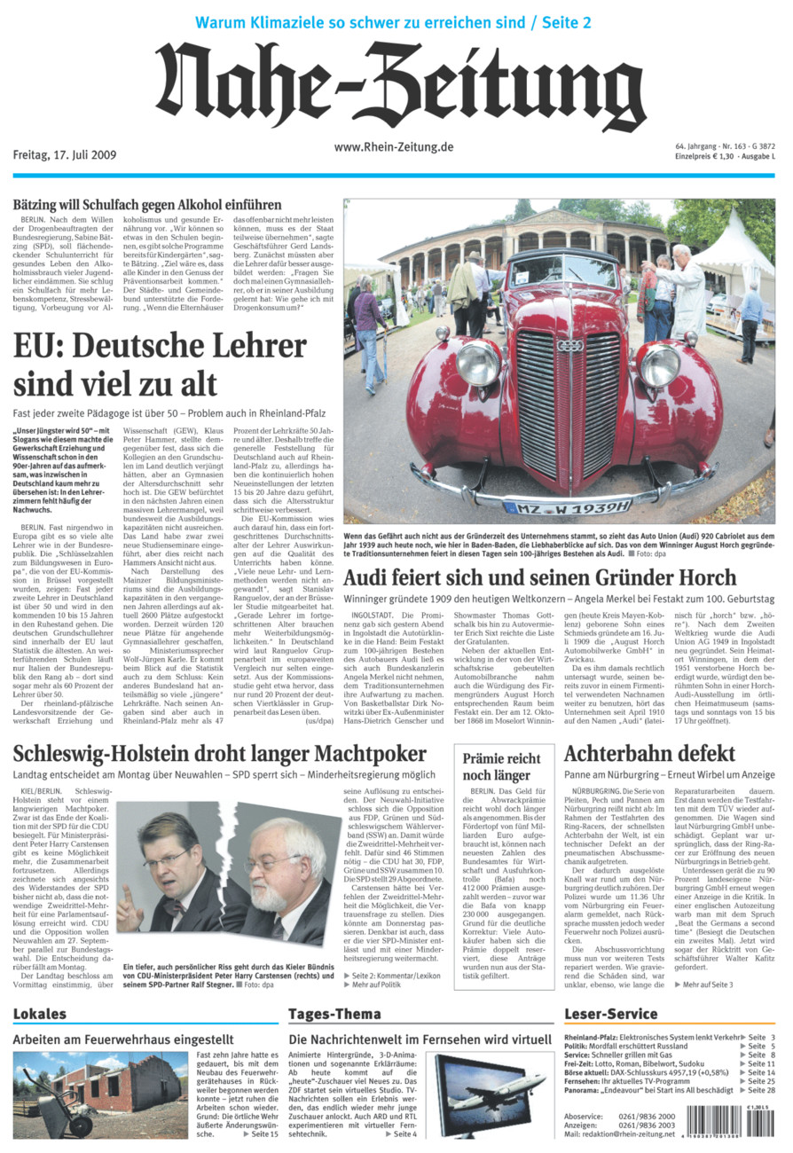 Nahe-Zeitung vom Freitag, 17.07.2009