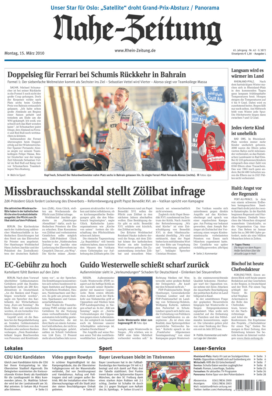 Nahe-Zeitung vom Montag, 15.03.2010
