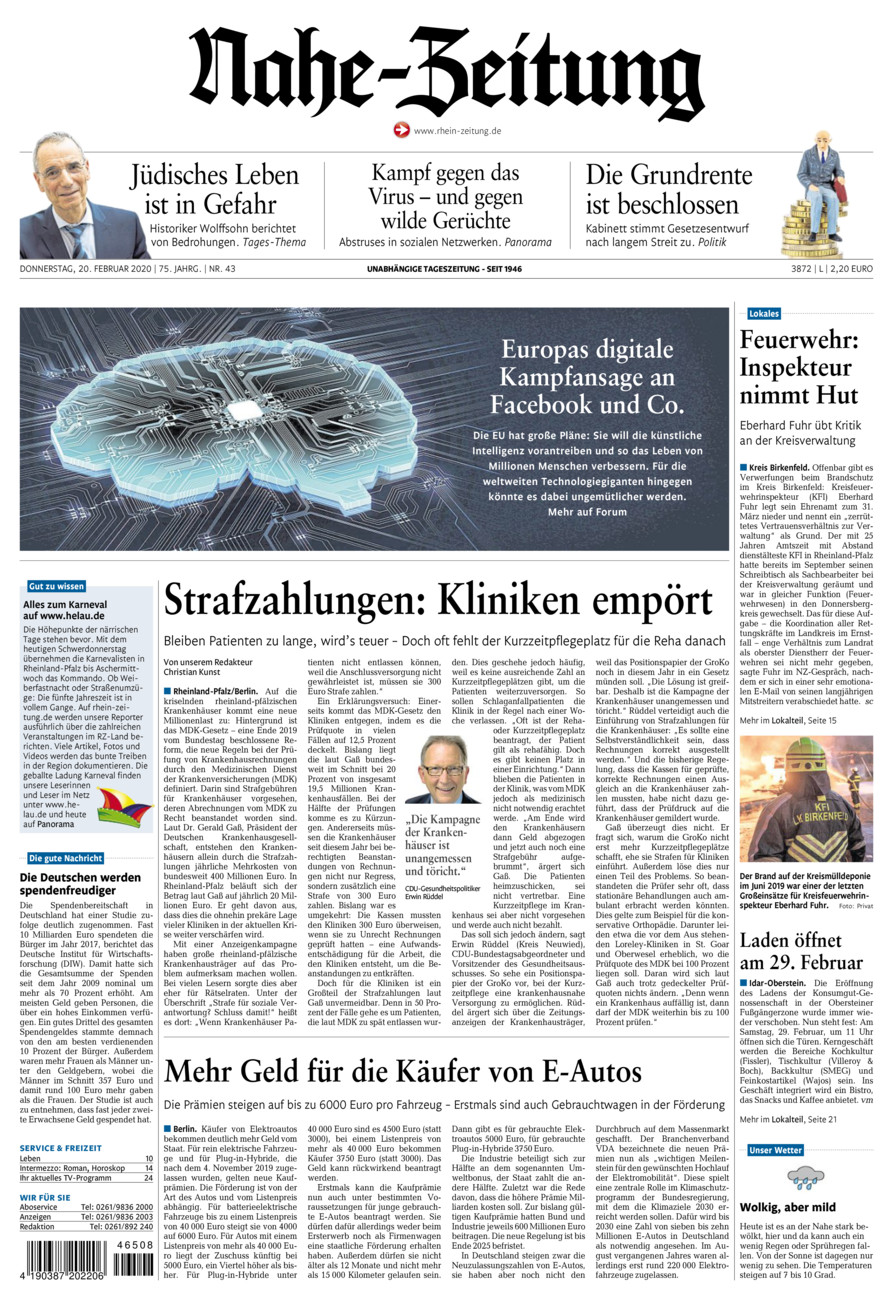 Nahe-Zeitung vom Donnerstag, 20.02.2020