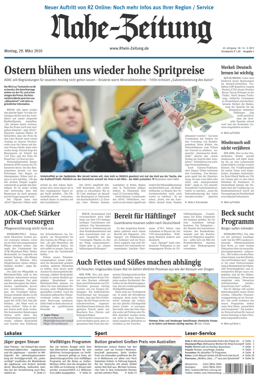 Nahe-Zeitung vom Montag, 29.03.2010