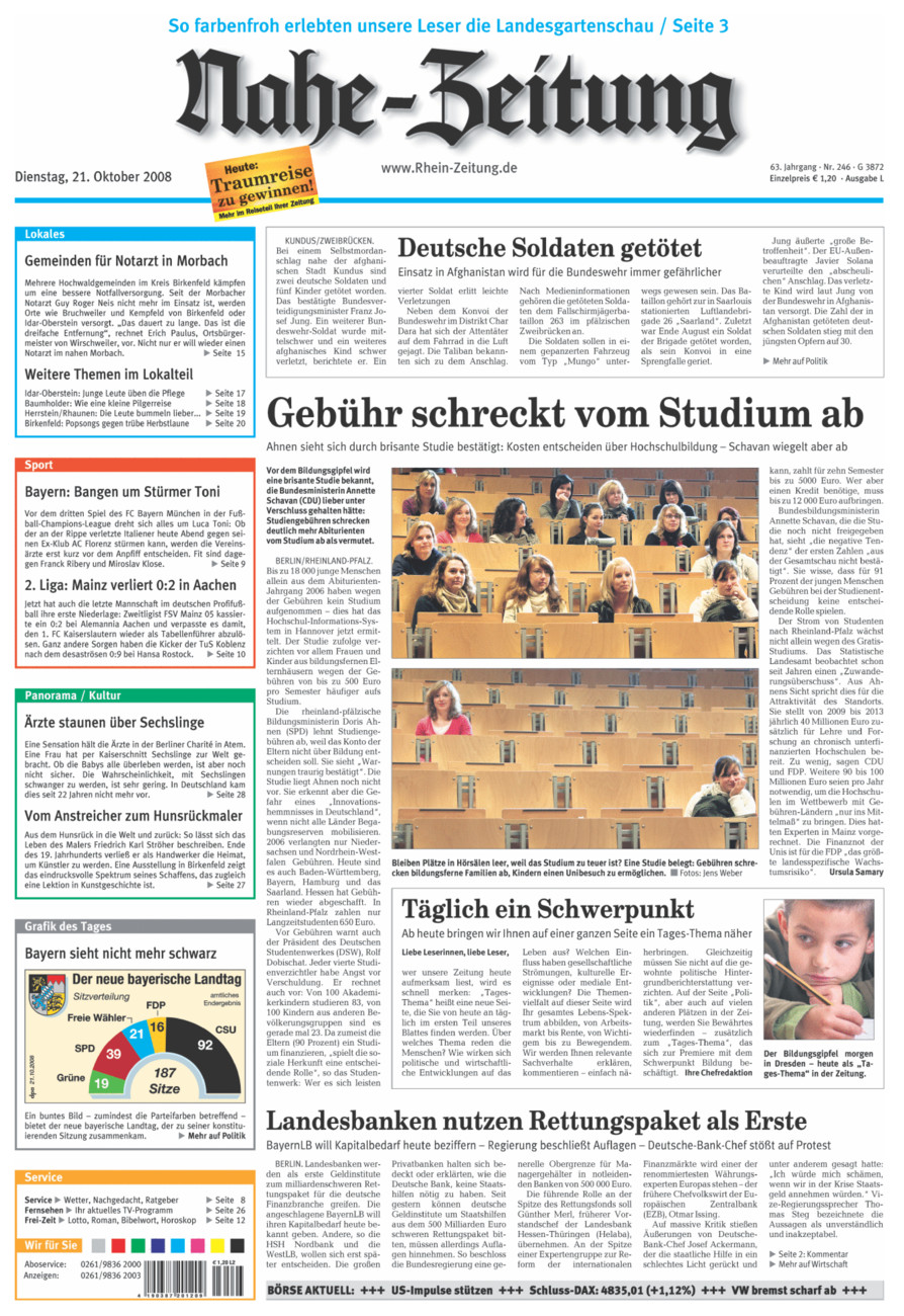 Nahe-Zeitung vom Dienstag, 21.10.2008