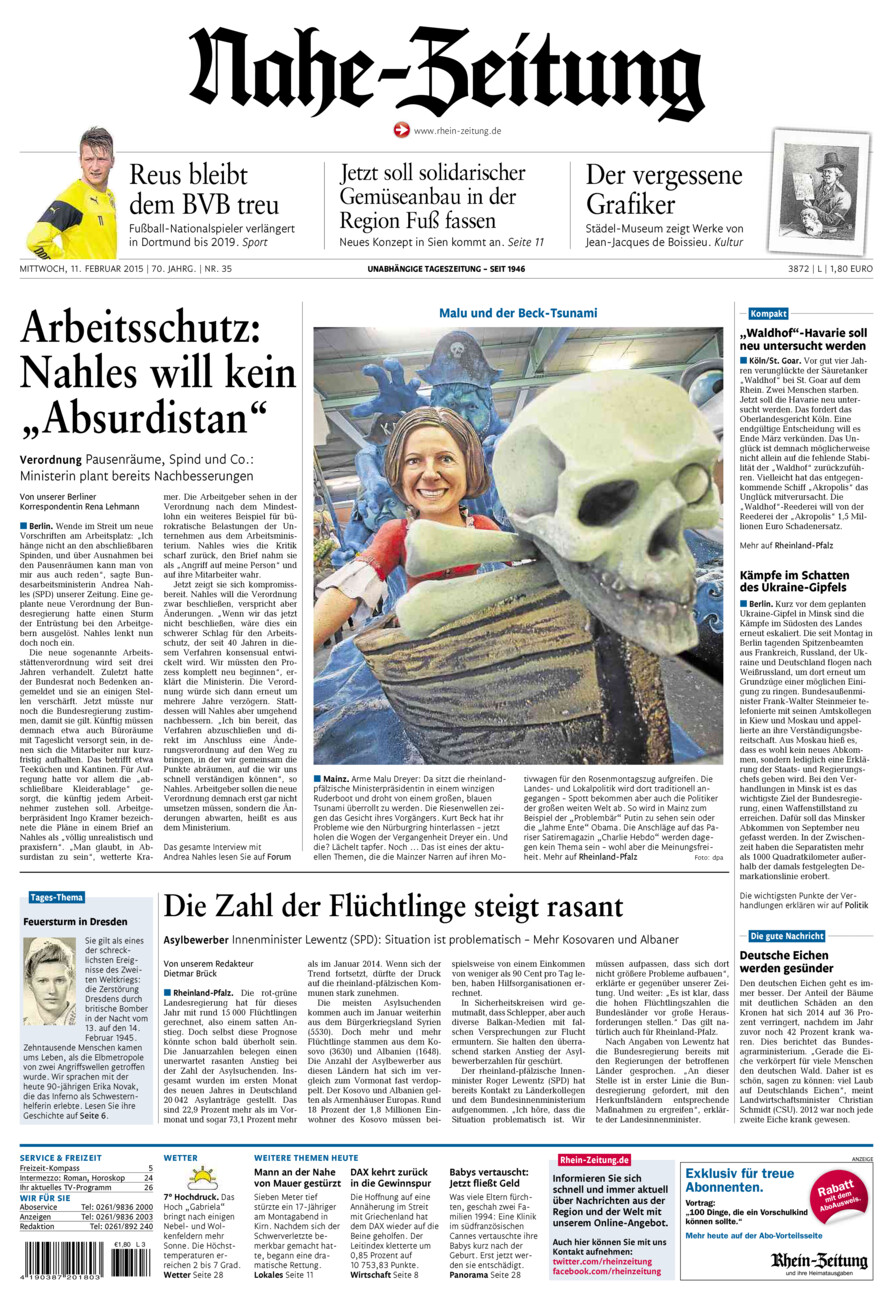 Nahe-Zeitung vom Mittwoch, 11.02.2015