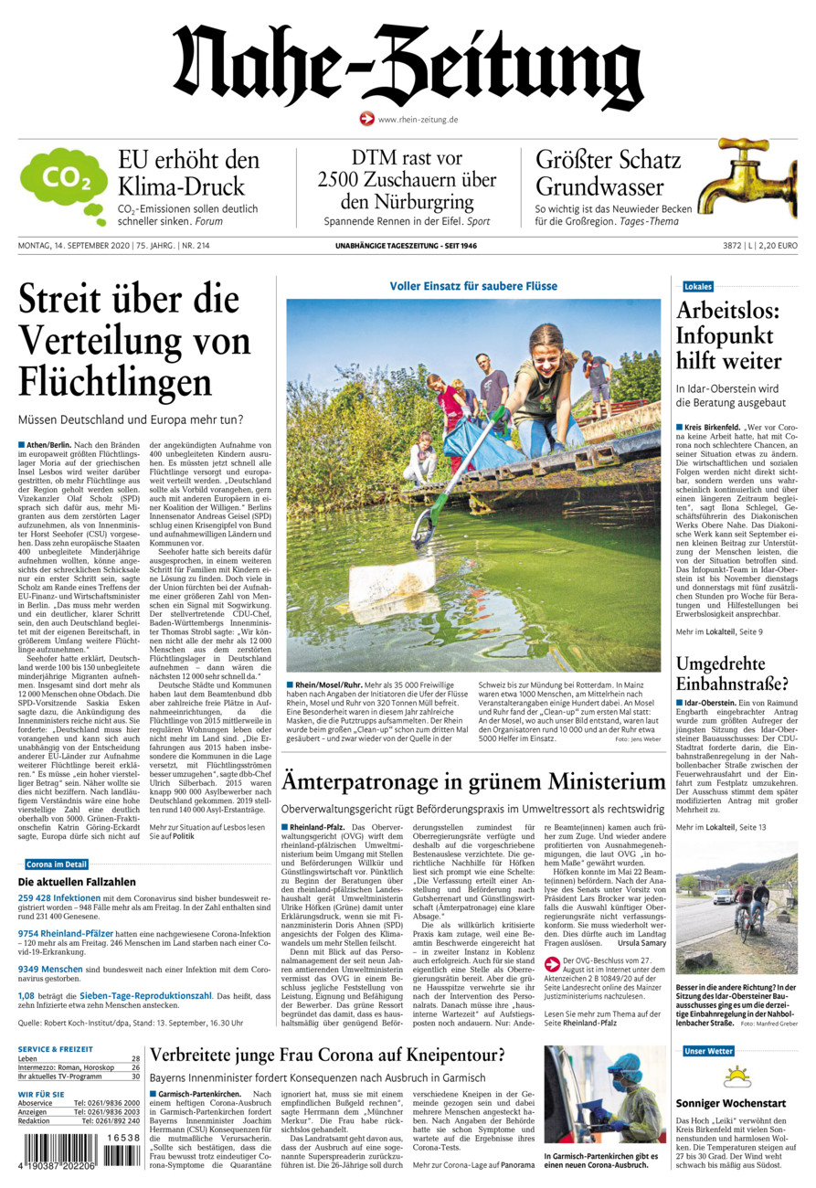 Nahe-Zeitung vom Montag, 14.09.2020