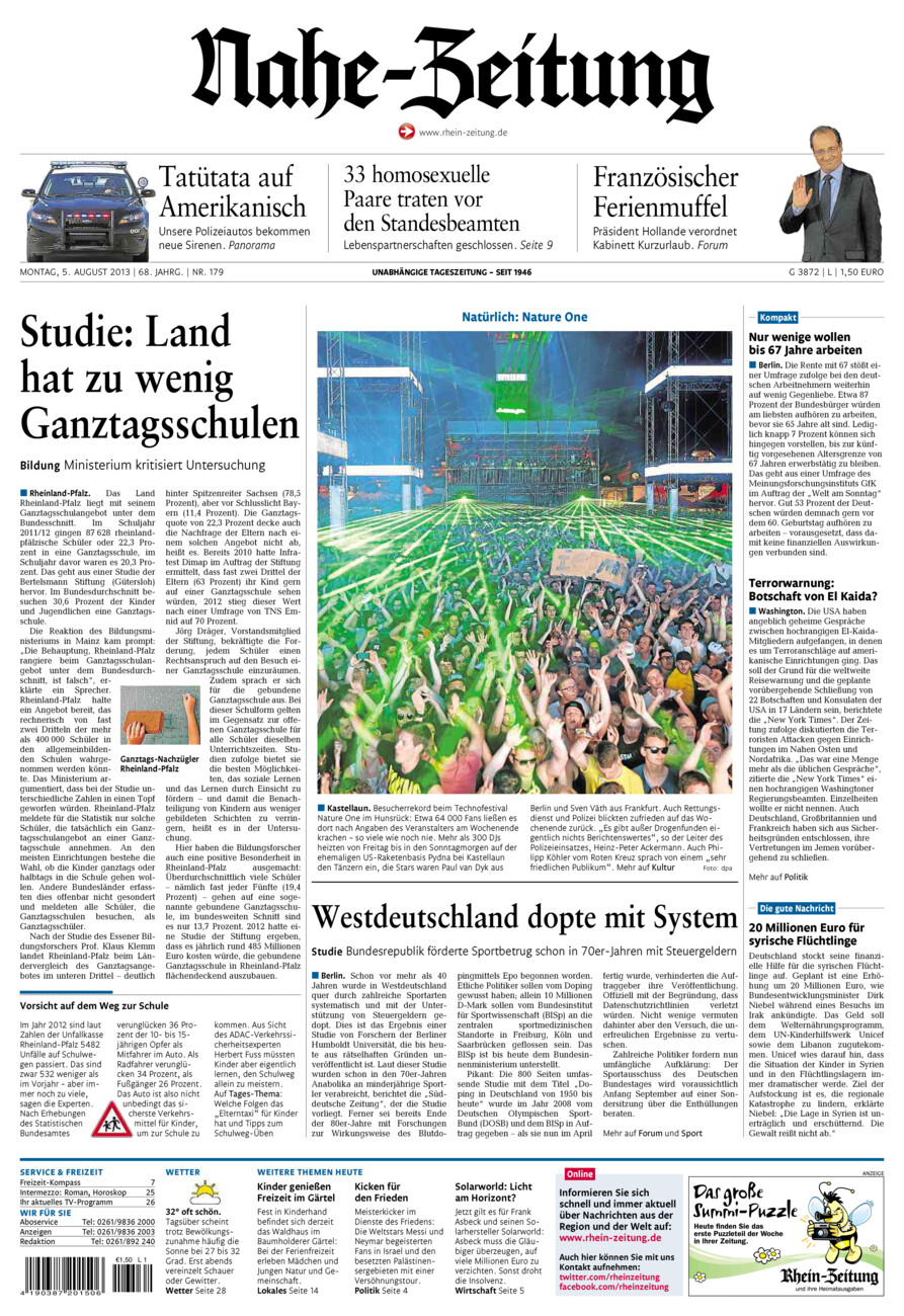Nahe-Zeitung vom Montag, 05.08.2013