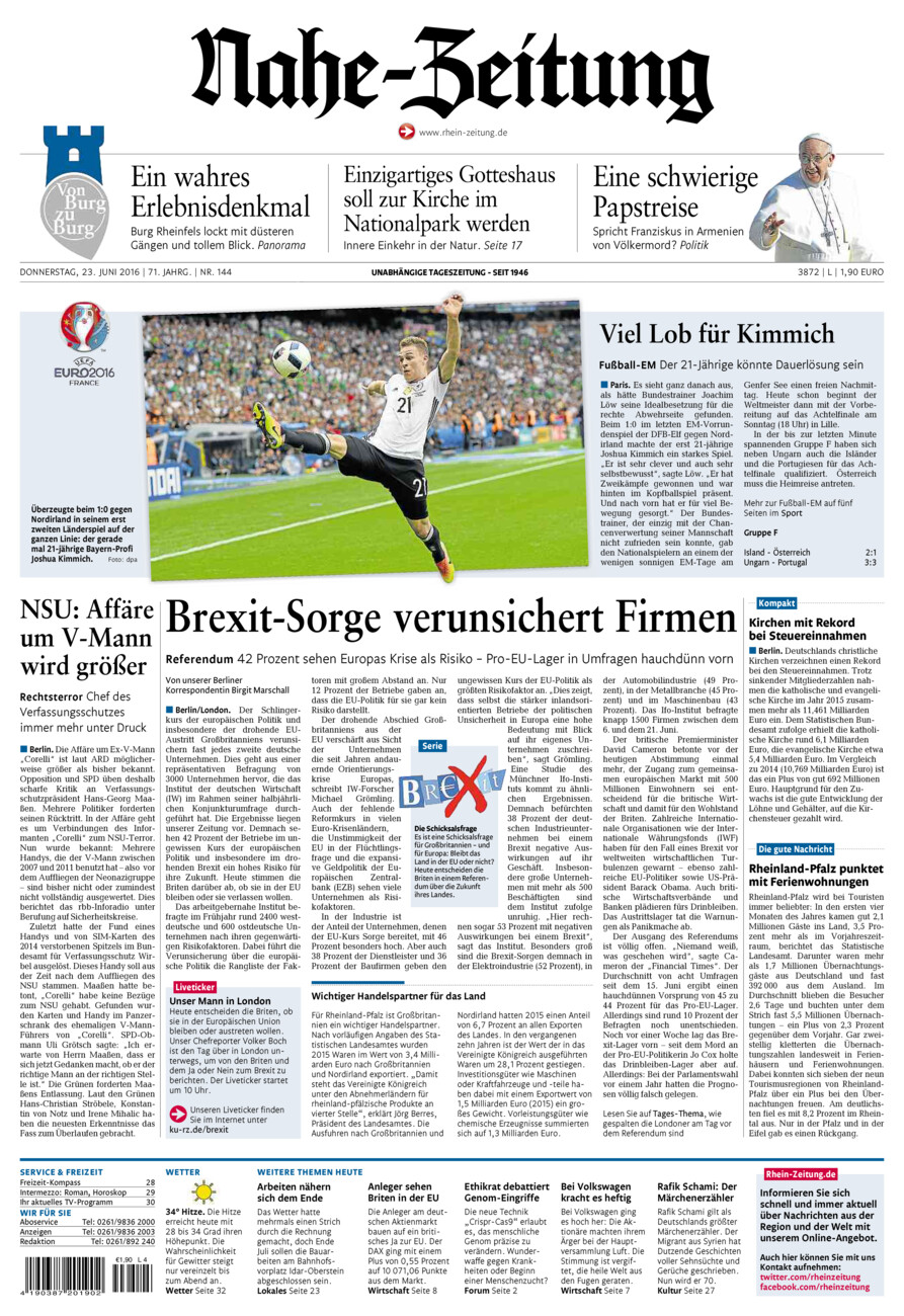 Nahe-Zeitung vom Donnerstag, 23.06.2016
