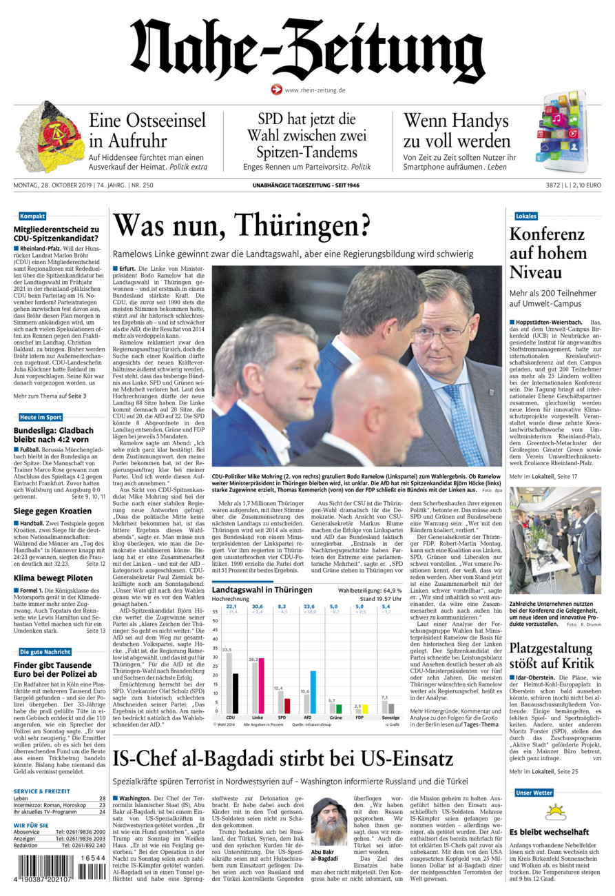 Nahe-Zeitung vom Montag, 28.10.2019