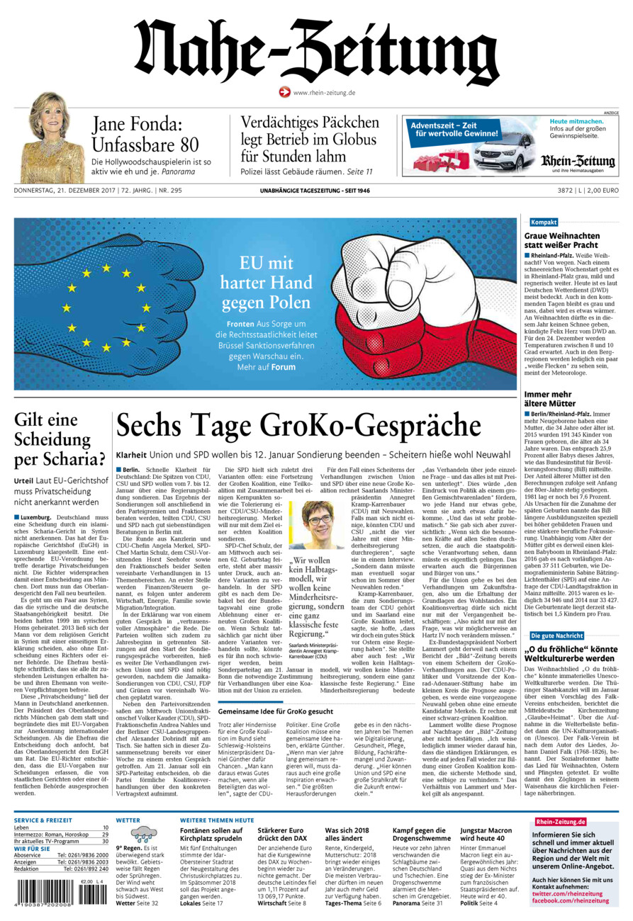 Nahe-Zeitung vom Donnerstag, 21.12.2017