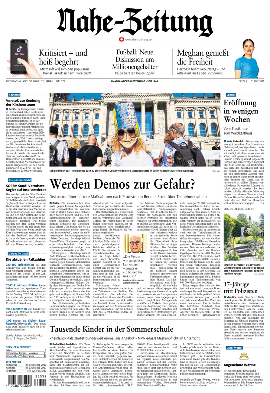 Nahe-Zeitung vom Dienstag, 04.08.2020