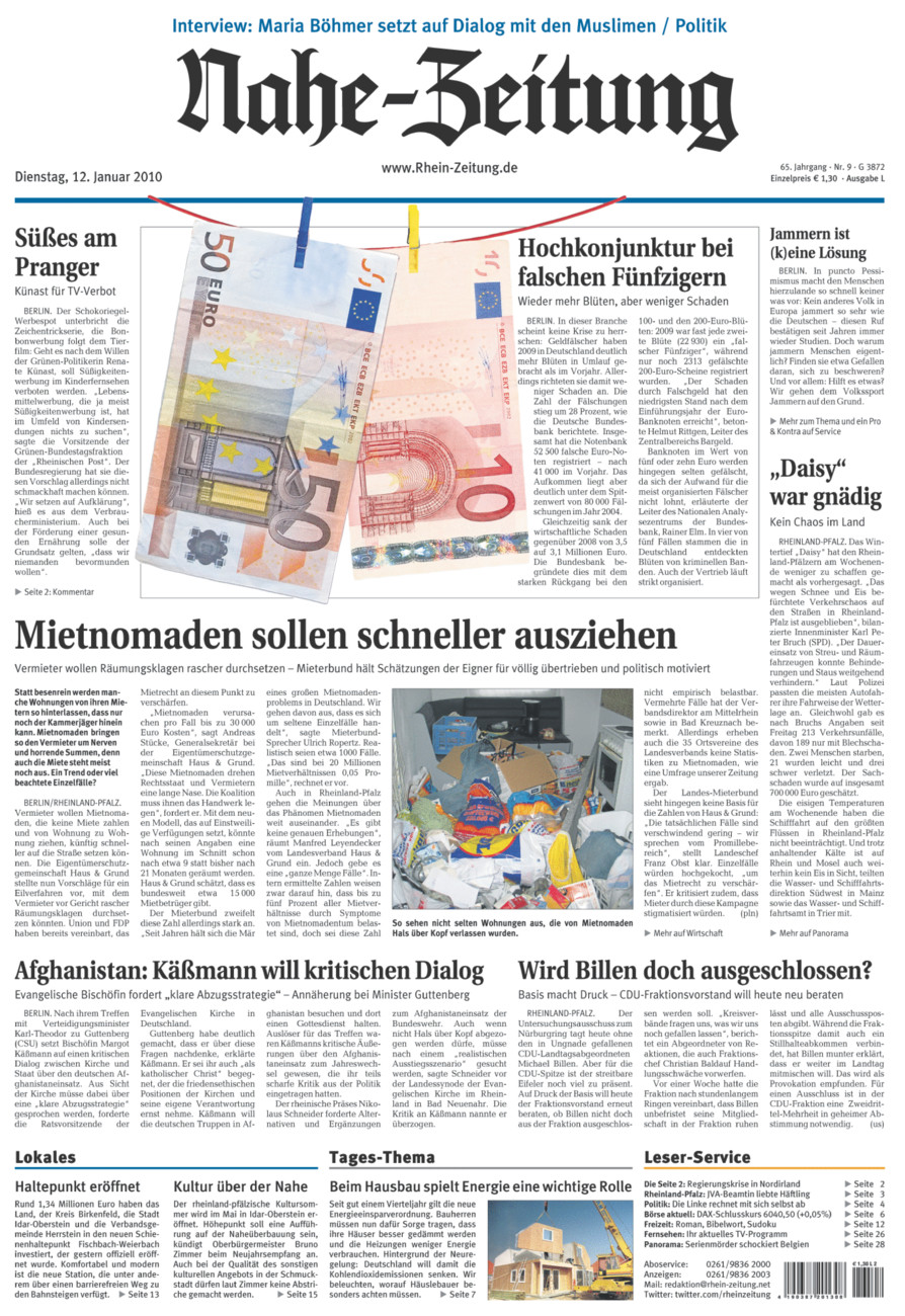 Nahe-Zeitung vom Dienstag, 12.01.2010