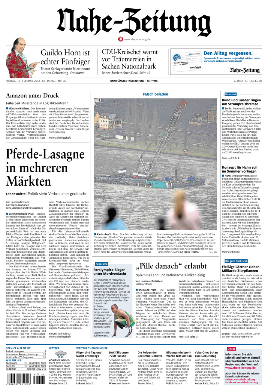 Nahe-Zeitung vom Freitag, 15.02.2013