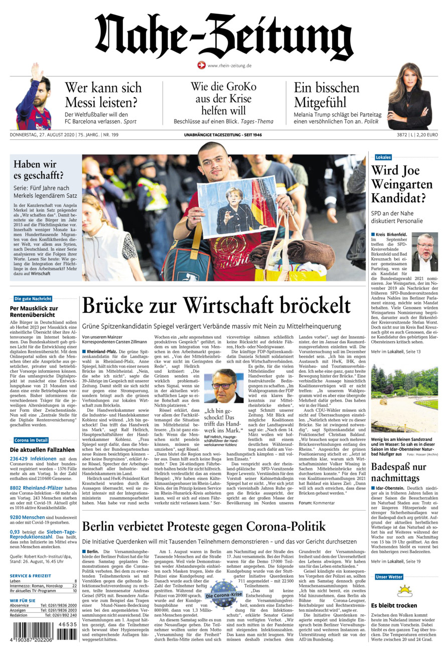 Nahe-Zeitung vom Donnerstag, 27.08.2020