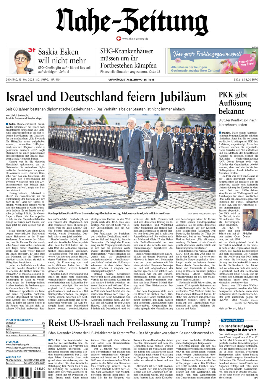 Nahe-Zeitung vom Dienstag, 13.05.2025