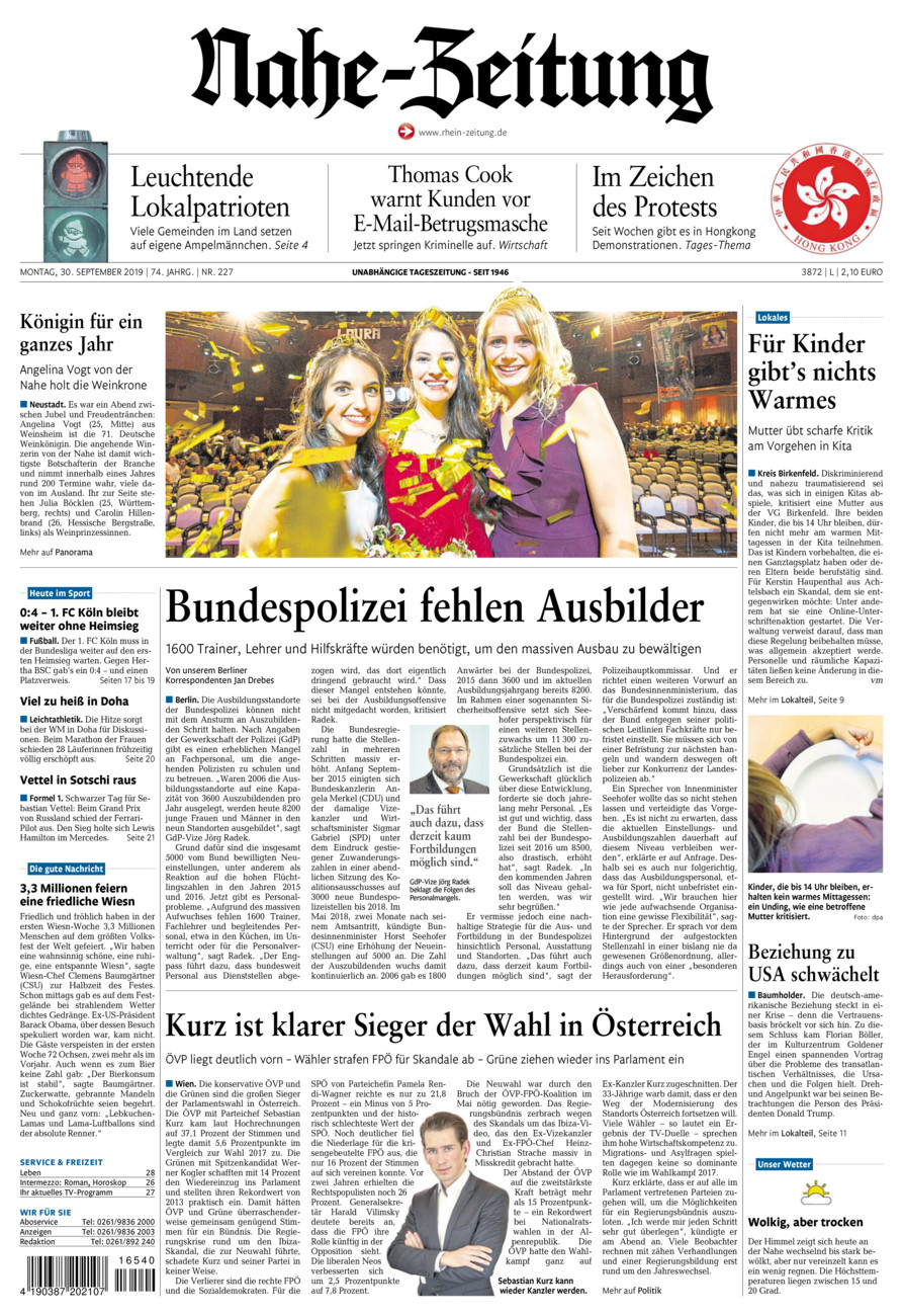 Nahe-Zeitung vom Montag, 30.09.2019