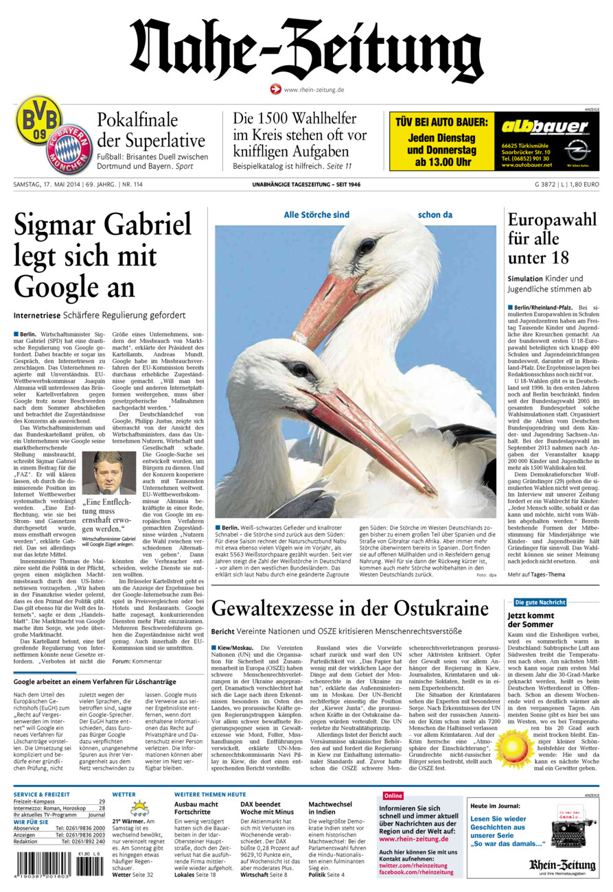 Nahe-Zeitung vom Samstag, 17.05.2014
