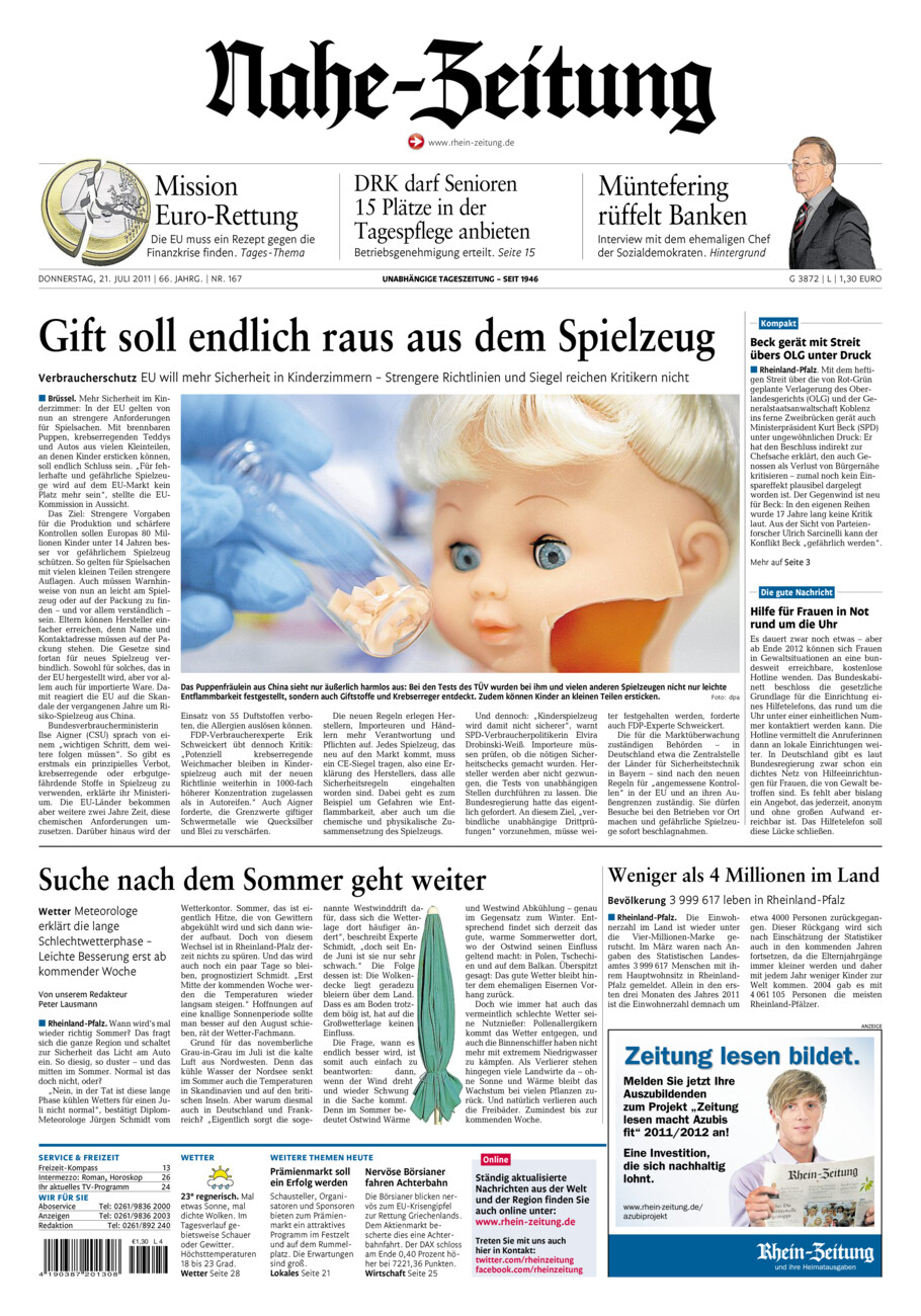 Nahe-Zeitung vom Donnerstag, 21.07.2011