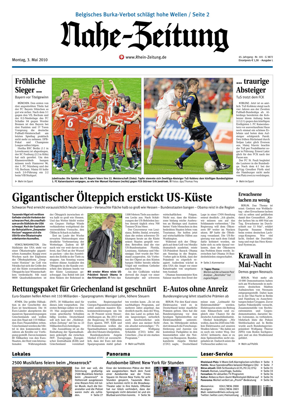 Nahe-Zeitung vom Montag, 03.05.2010