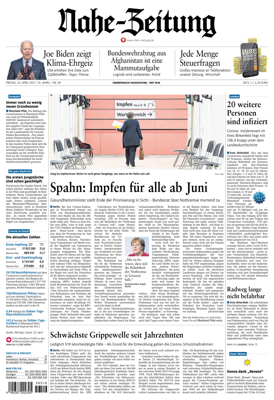 Nahe-Zeitung vom Freitag, 23.04.2021