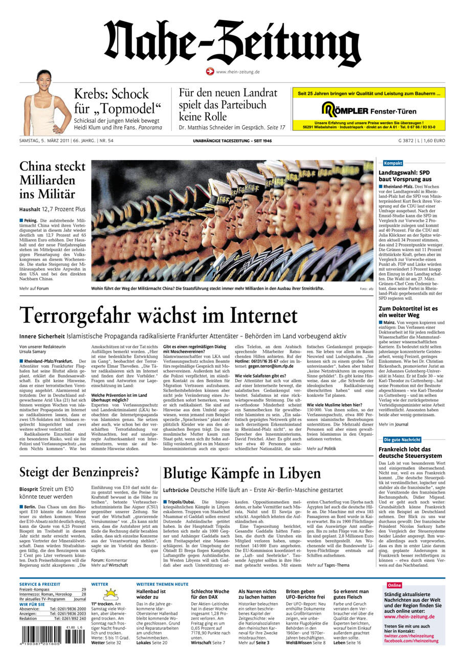 Nahe-Zeitung vom Samstag, 05.03.2011