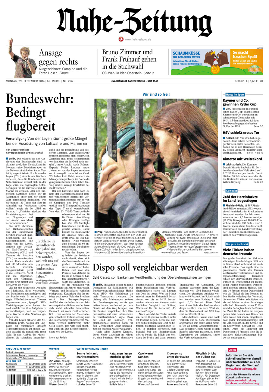 Nahe-Zeitung vom Montag, 29.09.2014