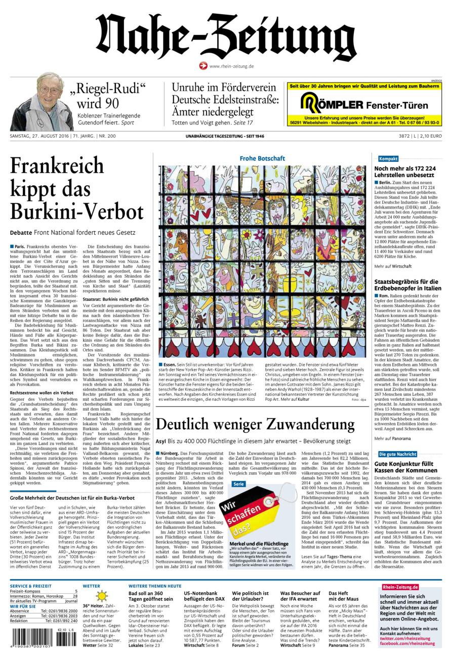 Nahe-Zeitung vom Samstag, 27.08.2016