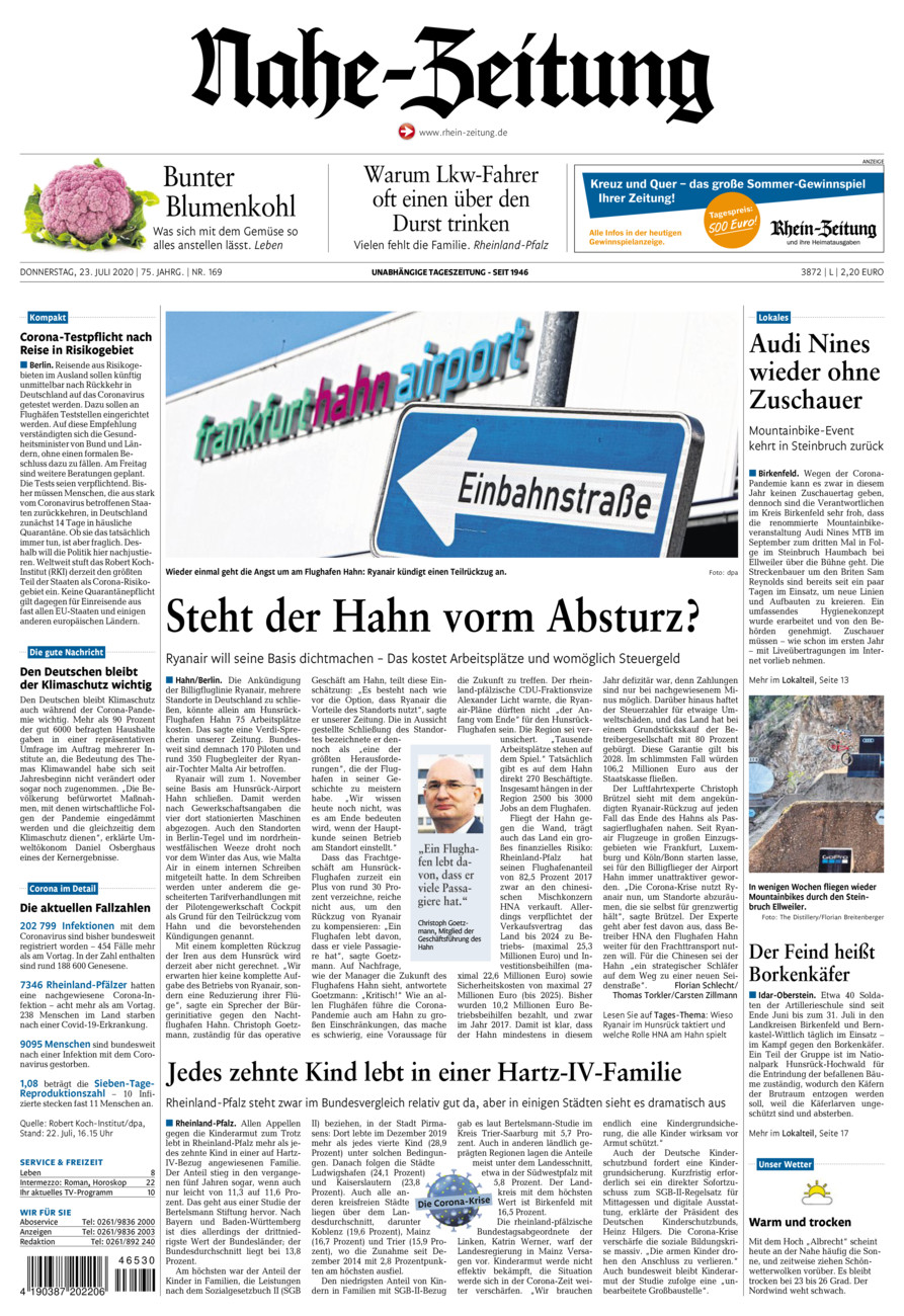 Nahe-Zeitung vom Donnerstag, 23.07.2020