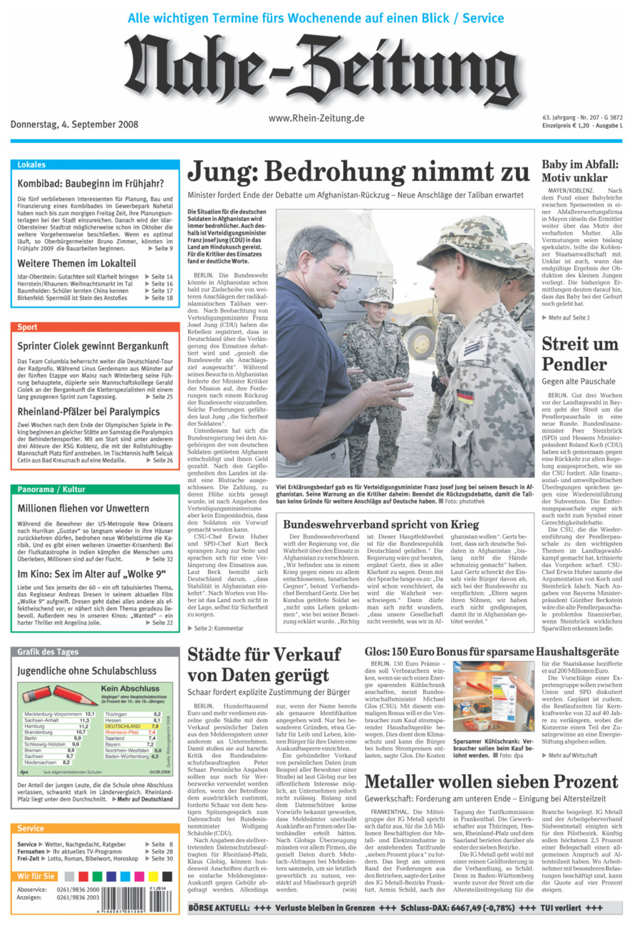 Nahe-Zeitung vom Donnerstag, 04.09.2008