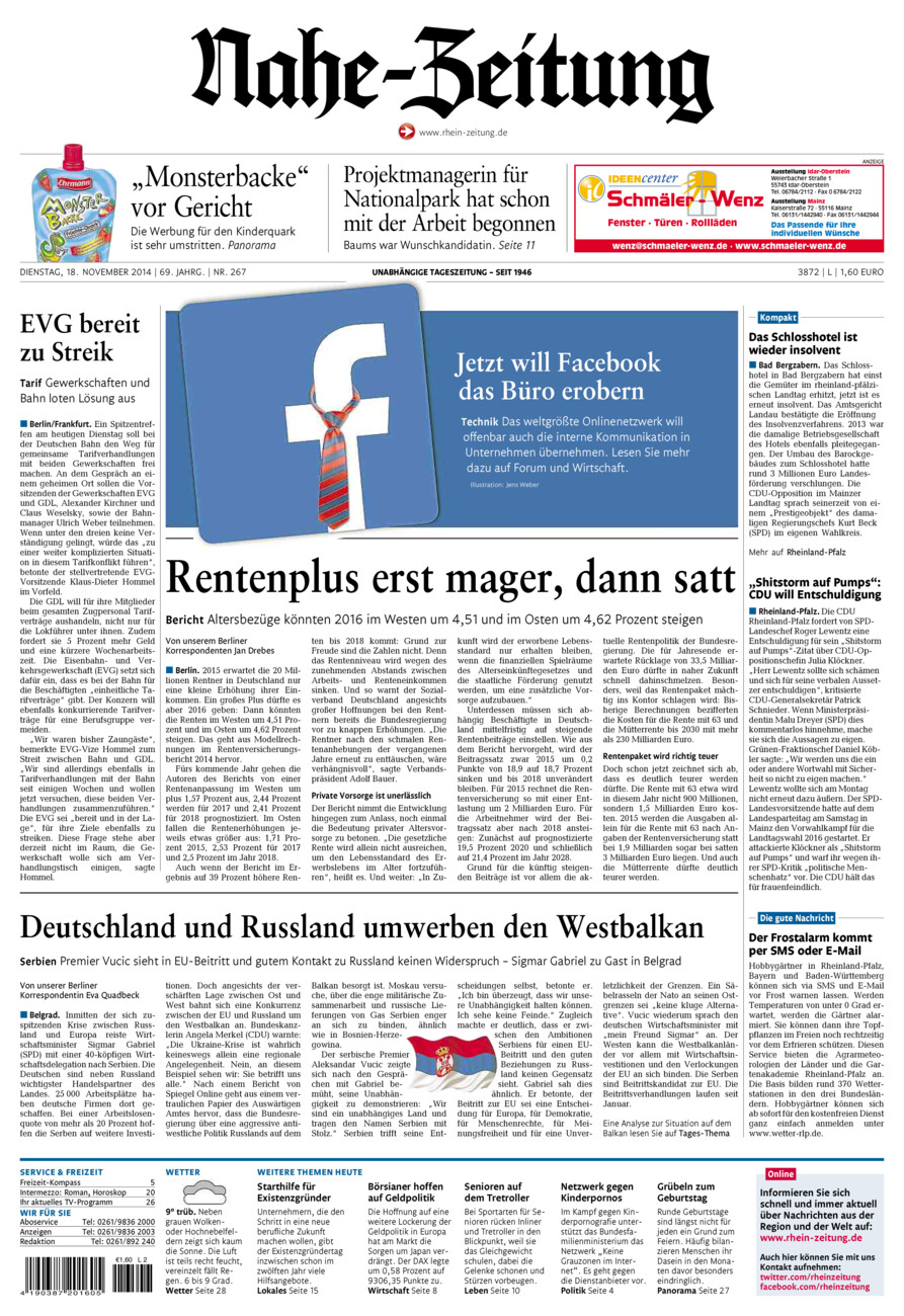 Nahe-Zeitung vom Dienstag, 18.11.2014