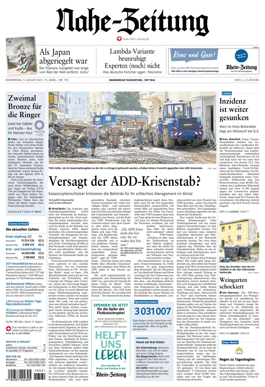 Nahe-Zeitung vom Donnerstag, 05.08.2021