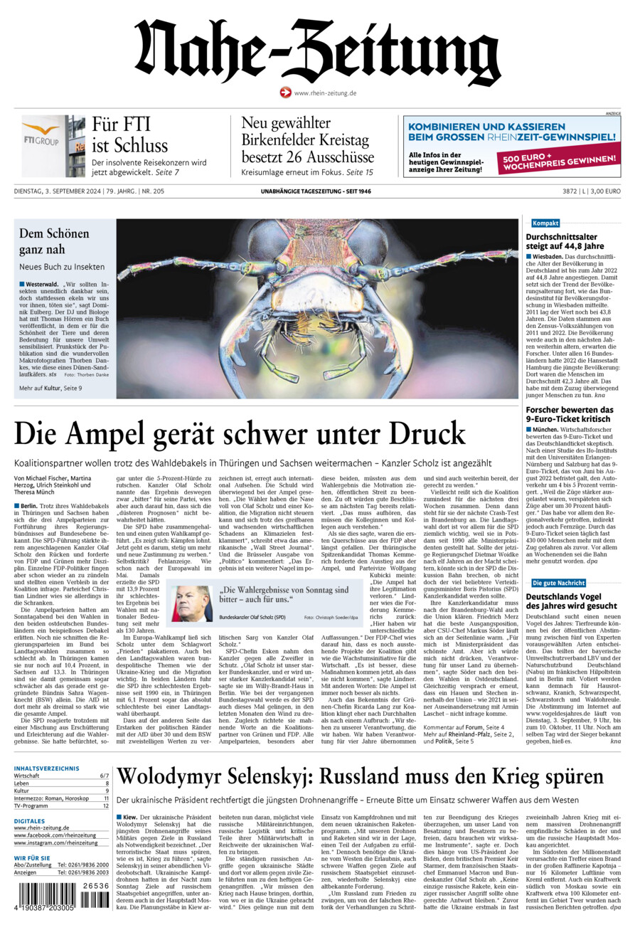 Nahe-Zeitung vom Dienstag, 03.09.2024