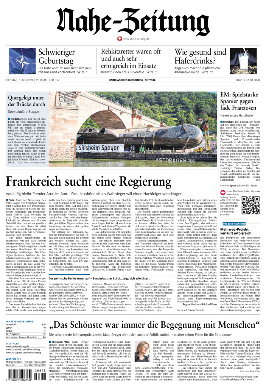 Nahe-Zeitung vom Dienstag, 09.07.2024