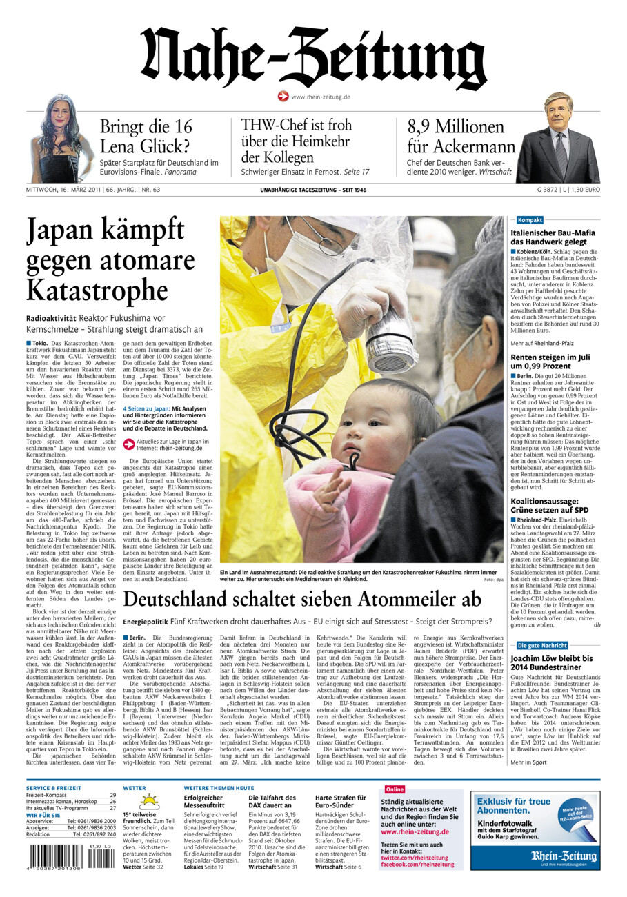 Nahe-Zeitung vom Mittwoch, 16.03.2011