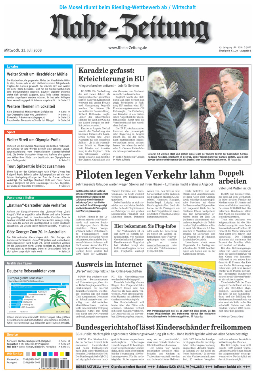 Nahe-Zeitung vom Mittwoch, 23.07.2008