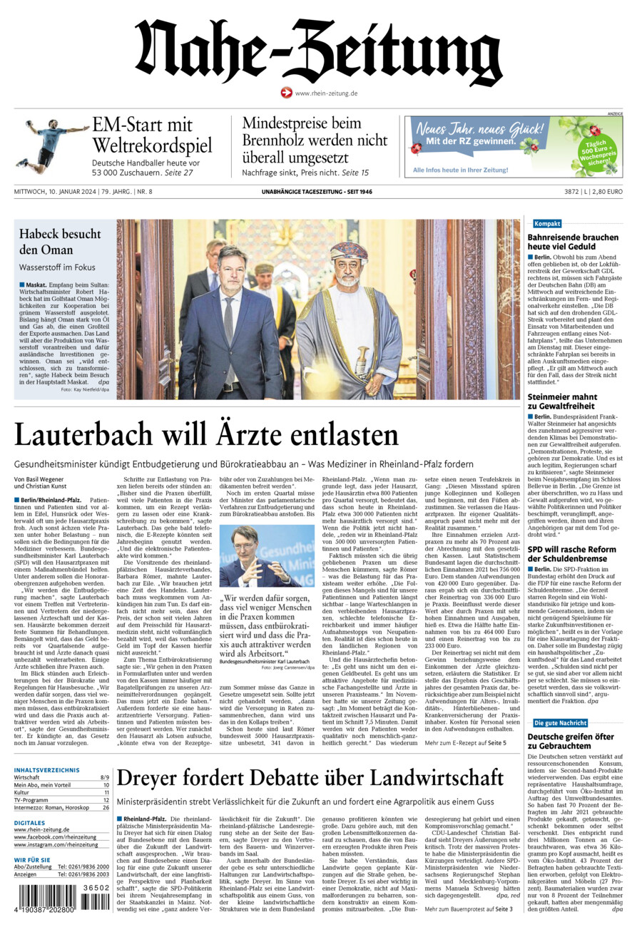 Nahe-Zeitung vom Mittwoch, 10.01.2024