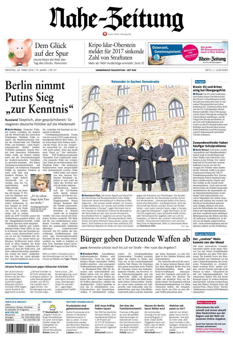 Nahe-Zeitung vom Dienstag, 20.03.2018
