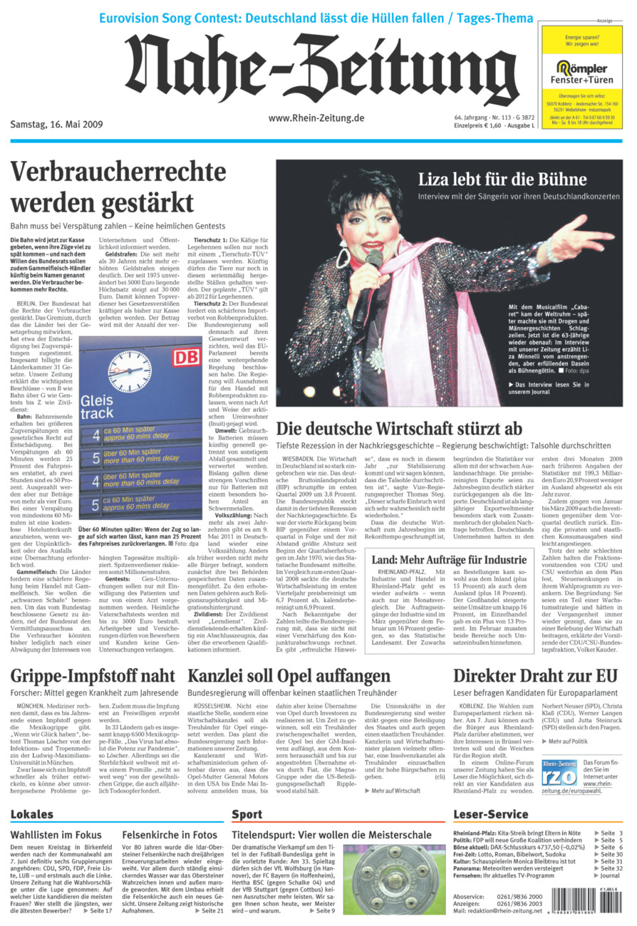 Nahe-Zeitung vom Samstag, 16.05.2009