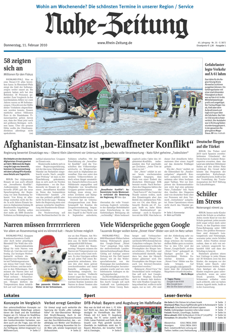 Nahe-Zeitung vom Donnerstag, 11.02.2010