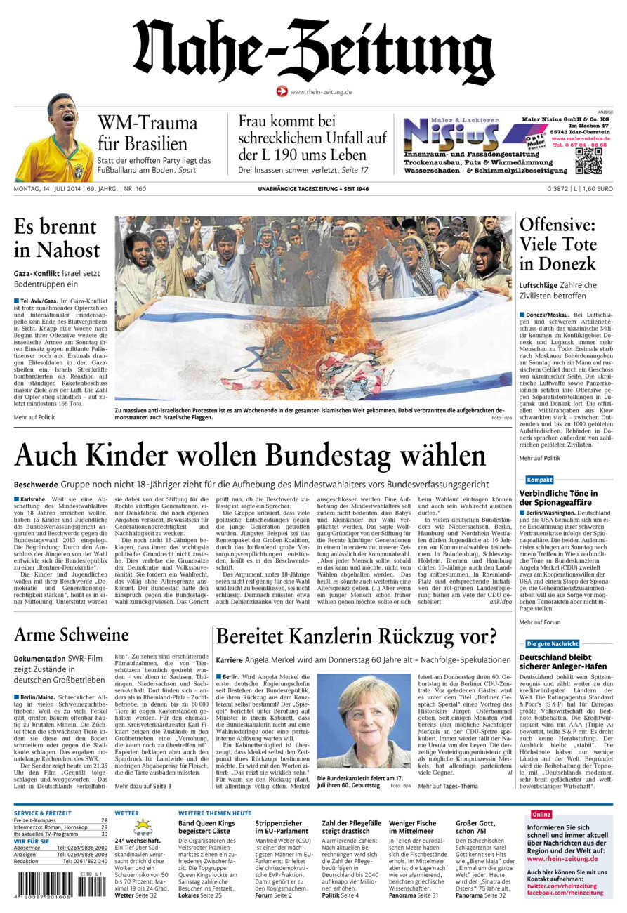 Nahe-Zeitung vom Montag, 14.07.2014