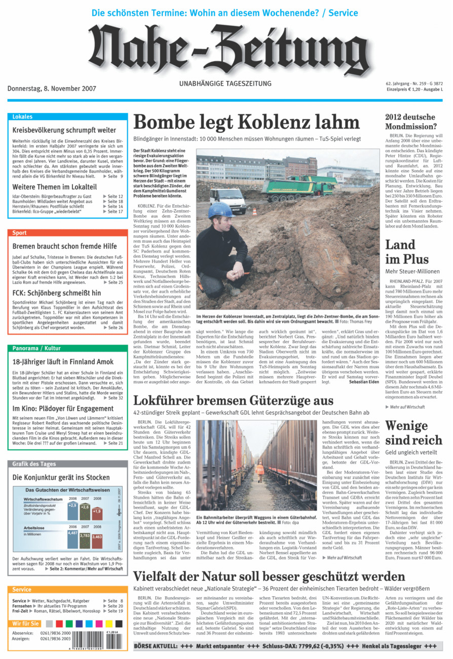 Nahe-Zeitung vom Donnerstag, 08.11.2007